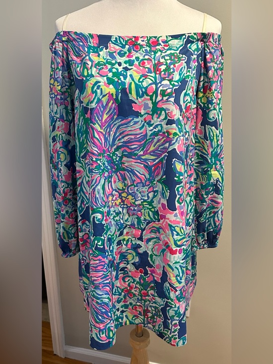 Lilly Pulitzer Dresses & Skirts - Lilly Pulitzer Adira Silk Off Shoulder Dress Indigo Exotic Escapade EUC M Rare